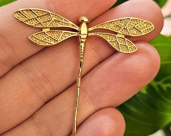 1–5pcs Gold Dragonfly Charms | 18K Gold Plated Brass Pendants, Large Nature-Inspired Jewelry Supplies, Boho Necklace Pendant, 38x45mm