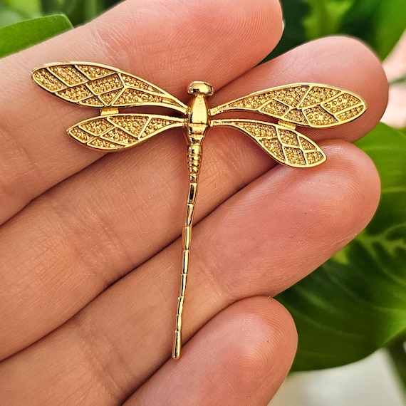 1–5pcs Gold Dragonfly Charms | 18K Gold Plated Brass Pendants, Large Nature-Inspired Jewelry Supplies, Boho Necklace Pendant, 38x45mm