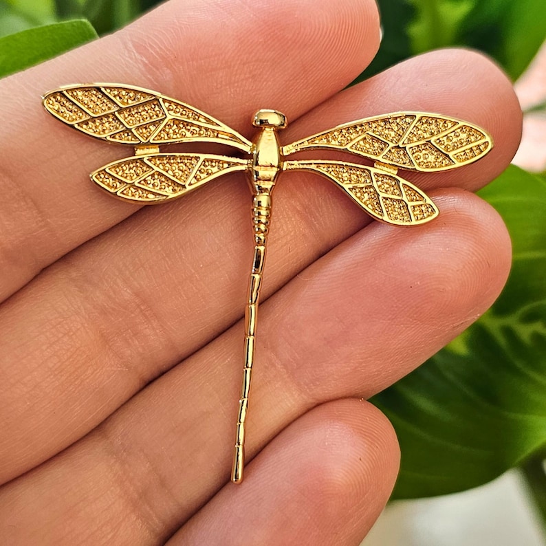 1–5pcs Gold Dragonfly Charms | 18K Gold Plated Brass Pendants, Large Nature-Inspired Jewelry Supplies, Boho Necklace Pendant, 38x45mm image 1