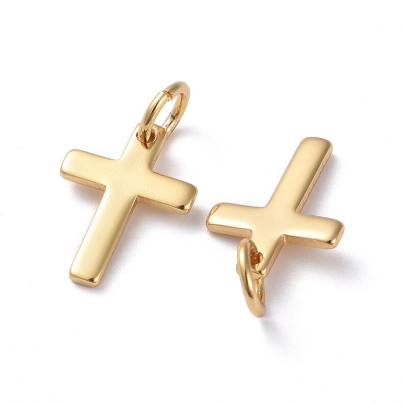 Pendentif croix en or 18 carats, petite breloque croix minimaliste, croix en or résistante à la ternissure, accessoires de bijoux religieux, 12,5 mm image 4