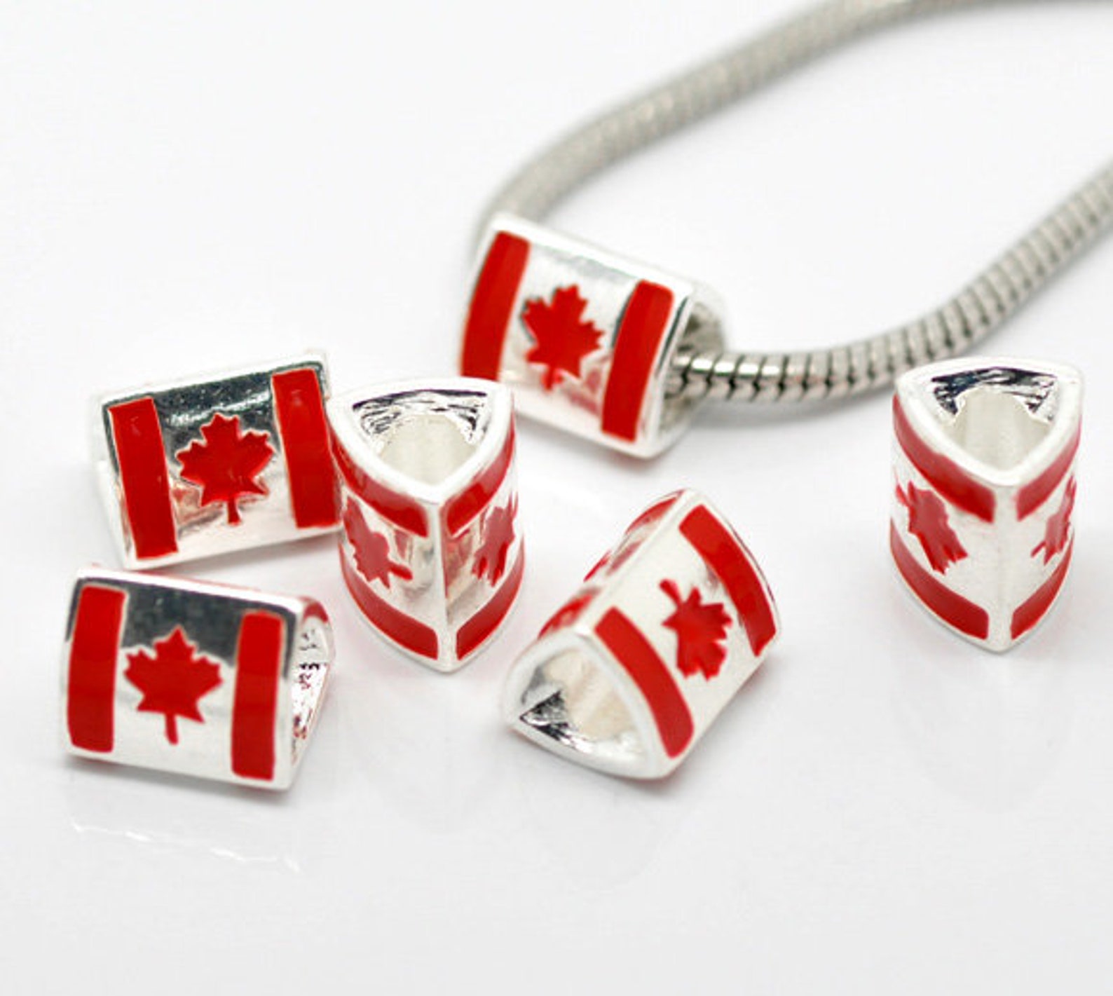 Canadian Flag Charm Bead Metal Jewelry Red and White Enamel Etsy