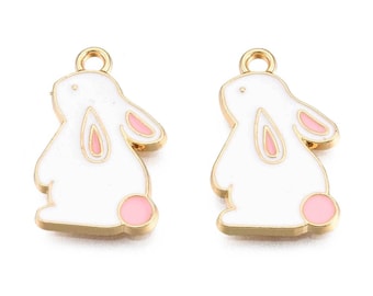 2–10pcs Bunny Charms | White Enamel Rabbit Pendants 22mm | Light Gold Easter Charms for Bracelets, Necklaces & DIY Jewelry