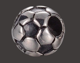 1pc 12mm Soccer Ball 304 Stainless Steel European Beads Silver World Cup Jewelry Making Sports Football Fan Watch Party Crafts