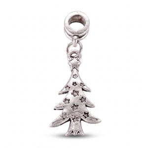 Antique Silver Christmas Tree Charms 39mm, 4.5mm Large Hole European Dangle Pendants for Snake Chain Bracelet DIY Winter Xmas Jewelry Making