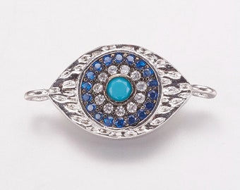 Blue Evil Eye Connector Link CZ Bracelets Pendant Silver Micro Pave Cubic Zirconia Charms DIY Bracelet Jewelry Findings Jewelry Making