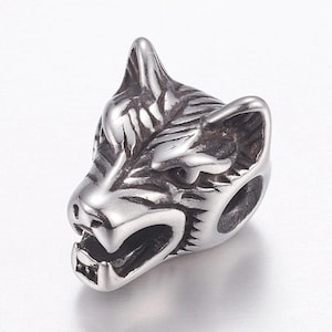1–5pcs Stainless Steel Wolf Head Beads | 18K Gold Silver Black 304 Steel Beads 14x11mm Animal Beads Men’s Bracelets Viking Paracord Jewelry Silver