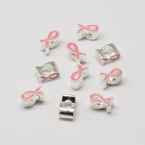 BULK Pink Ribbon Breast Cancer Awareness Beads - 5mm Large Hole European Charms - Survivor Fundraiser Jewelry Supplies - Lead & Nickel Safe image 2