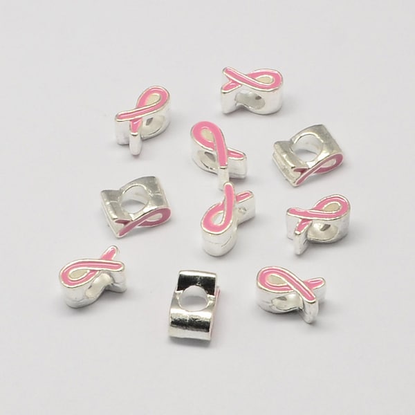 5pcs Pink Ribbon Breast Cancer Month Survivor Charm Large Hole European Beads Charms DIY Bracelet Jewelry Findings Jewelry Making