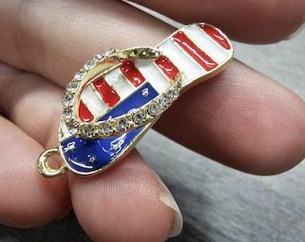 33mm American Flag Flip Flop Charm Metal Jewelry Patriotic Charms Red White Blue Pendant For DIY Bracelet US Findings Jewelry Making