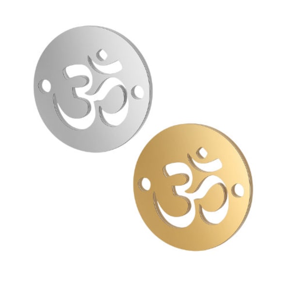 2pc 14mm Om Symbol Stainless Steel Connector Charm Protection Beads Silver Tone Yoga charm Meditation Jewelry Making