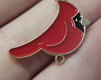 BULK Red Enamel Cardinal Bird Charms - 23x25mm Winter Bird Pendants - Memorial Jewelry Making Supplies - Lead & Nickel Safe