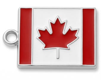 Canadian Flag Charm: Red and White Enamel, DIY Jewelry Finding World Cup Jewelry Making Sports Football Fan Watch Party Crafts