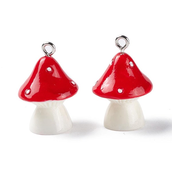 2pcs 23mm Red Mushroom Resin with Polka Dots Charm Pendants Pendants Charm DIY Bracelet Jewelry Findings Jewelry Making