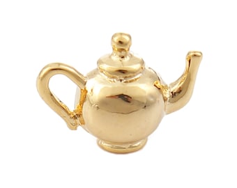 1–5 pezzi Ciondoli a forma di teiera 3D / Vero ottone placcato oro 18 carati / Mini ciondolo a forma di teiera / Delicato ciondolo in oro per la creazione di gioielli e regali