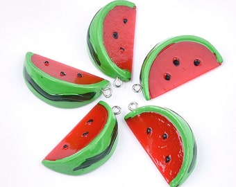 5 pcs 38mm Red Watermelon Food 3D Charm Pendants Colorful DIY Earring Jewelry Supply Embellishments Sequins