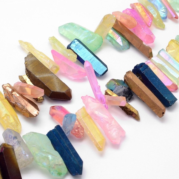 Point Points Colorful Strand Mixed Color Raw Quartz Points Drilled Quartz Crystal Bead Beads Gemstone DIY Jewelry Making USA Shipping Boho