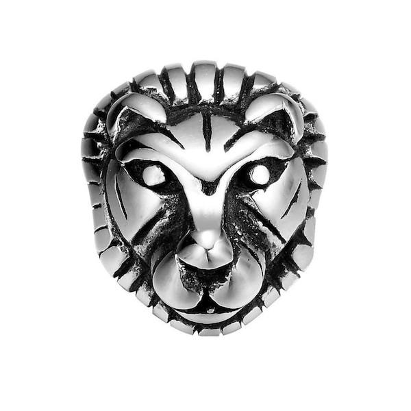 1pc Lion Head Stainless Steel Small Hole 8mm Lion Heads Animal Charms for DIY Beaded Bracelets Silver Tone Animal Beads Fit Leather Bracelet