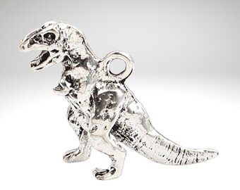 2pcs  T-Rex Dinosaur Charms Zinc Alloy Antique Silver 3D 27x22mm Ships from USA