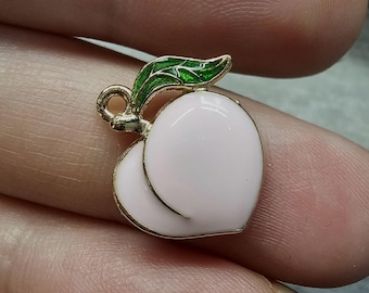 1–20pcs Pink Peach Charms | Gold Enamel Pendants, Kawaii Fruit Jewelry Supplies, Pearl Pink Alloy Charms, 17x16mm