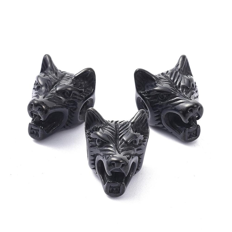 1–5pcs Stainless Steel Wolf Head Beads | 18K Gold Silver Black 304 Steel Beads 14x11mm Animal Beads Men’s Bracelets Viking Paracord Jewelry image 6