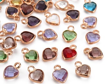 5–50 stuks gefacetteerde glazen hartbedels | Harthangers met gemengde kleuren en goudmessing, kleine kristallen bedels van 9 x 6,5 mm voor het maken van sieraden