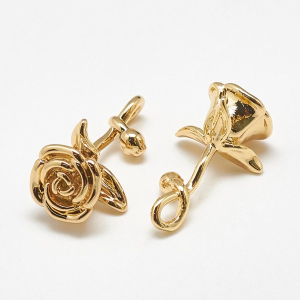 2pcs 21mm Gold Rose Charm Pendant 18K Gold Plated Brass Earrings Charms DIY Bracelet Jewelry Findings Jewelry Making