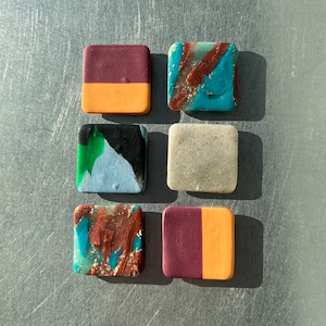 Square Magnets, Clay Magnet, Handmade Magnet, Decorations, Fridge Decor