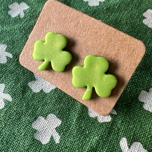 Shamrocks, Green Shamrocks, Shamrock Studs, Stainless Steel, Nickel Free, Polymer Clay Earrings