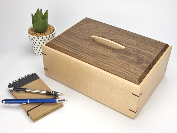 Wooden Writing/stationery/journaling Box Sycamore With Walnut Lid & Leather  Lining Japanese Contemporary Design Wedding/anniversary 