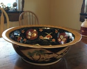 Vintage Large Porcelain Decorative Chinese Bowl in The Imari Style 1980s