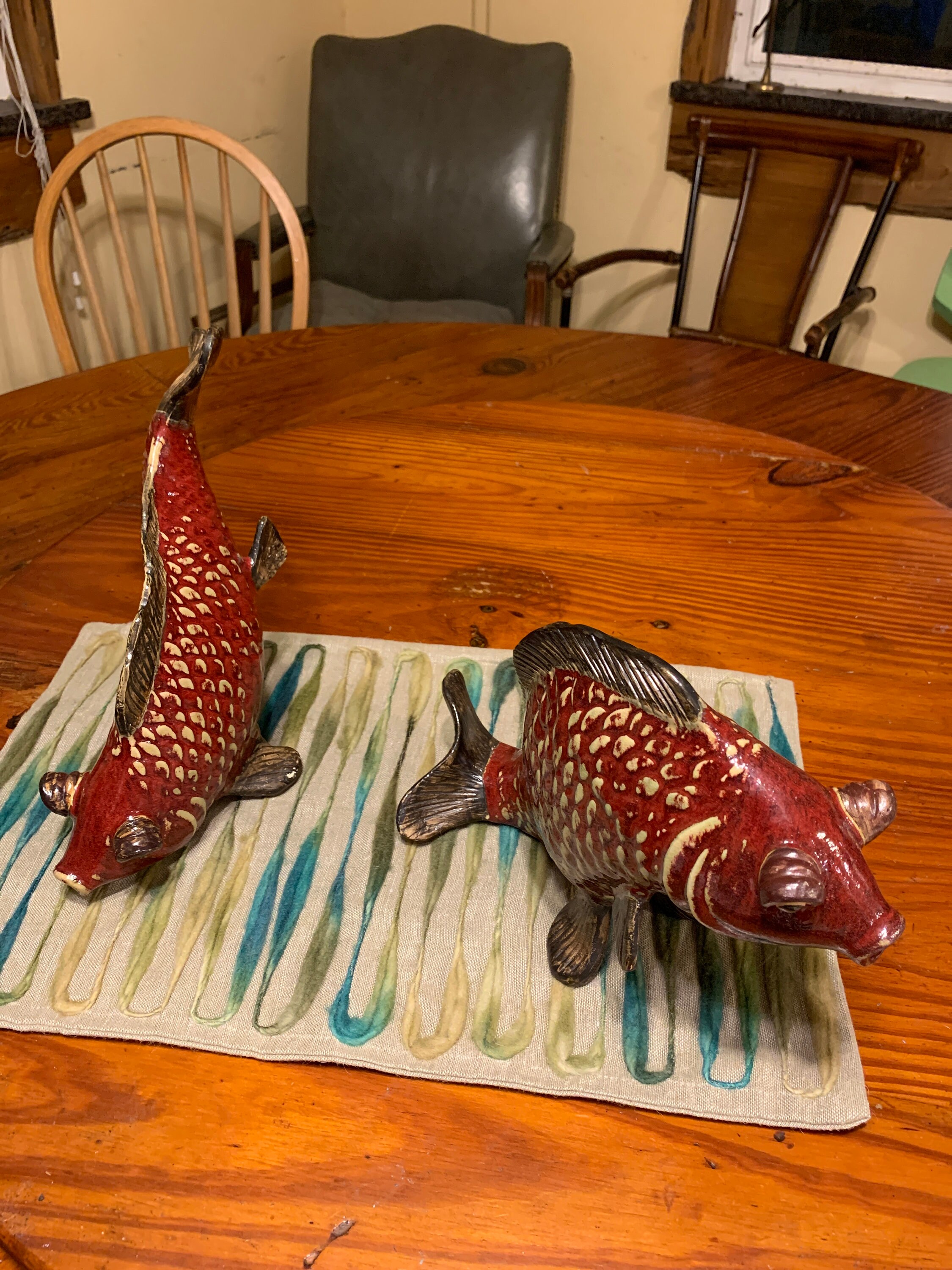 Set of Two Koi Fish Swimming Upstream Etsy