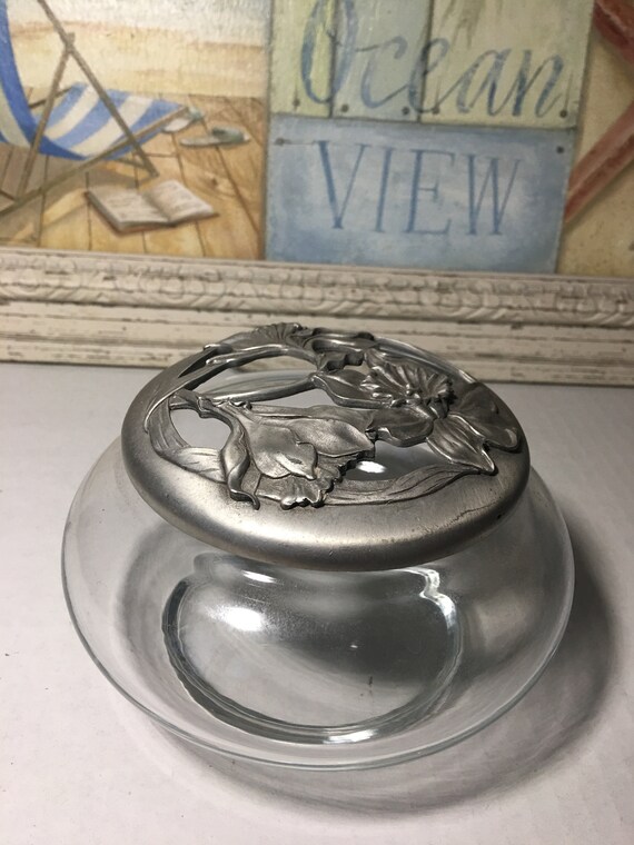 Seagull Pewter Glass Potpourri Jar with Floral Pewter Lid Etsy