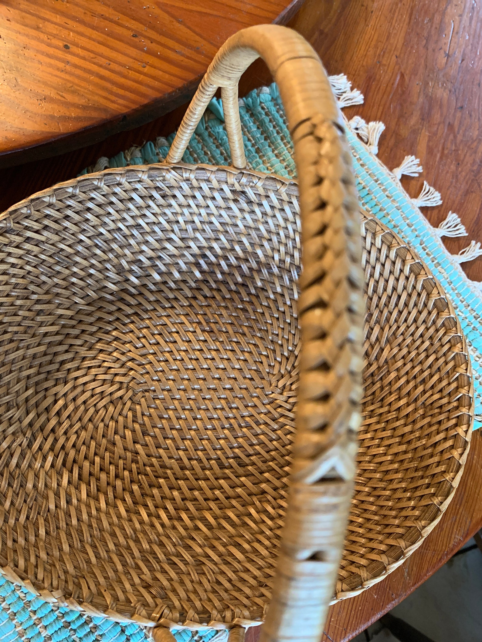 Vintage Coiled Reed Basket Footed with Handle 127/8L X 12H Etsy