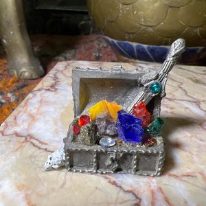 Treasure Chest with Jeweled Sword Gemstones and Great Chest Detail 2”W x 2”T