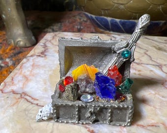 Treasure Chest with Jeweled Sword Gemstones and Great Chest Detail 2”W x 2”T
