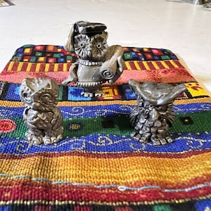 Set of Three Small Pewter Owl Figurines Including One Graduate from Wise Owl School