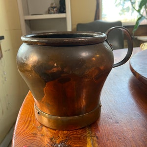 Beautiful 1850s  Hand made Copper Pot 10.5”W x 8”H x 7-1/8”Dia. Russian?