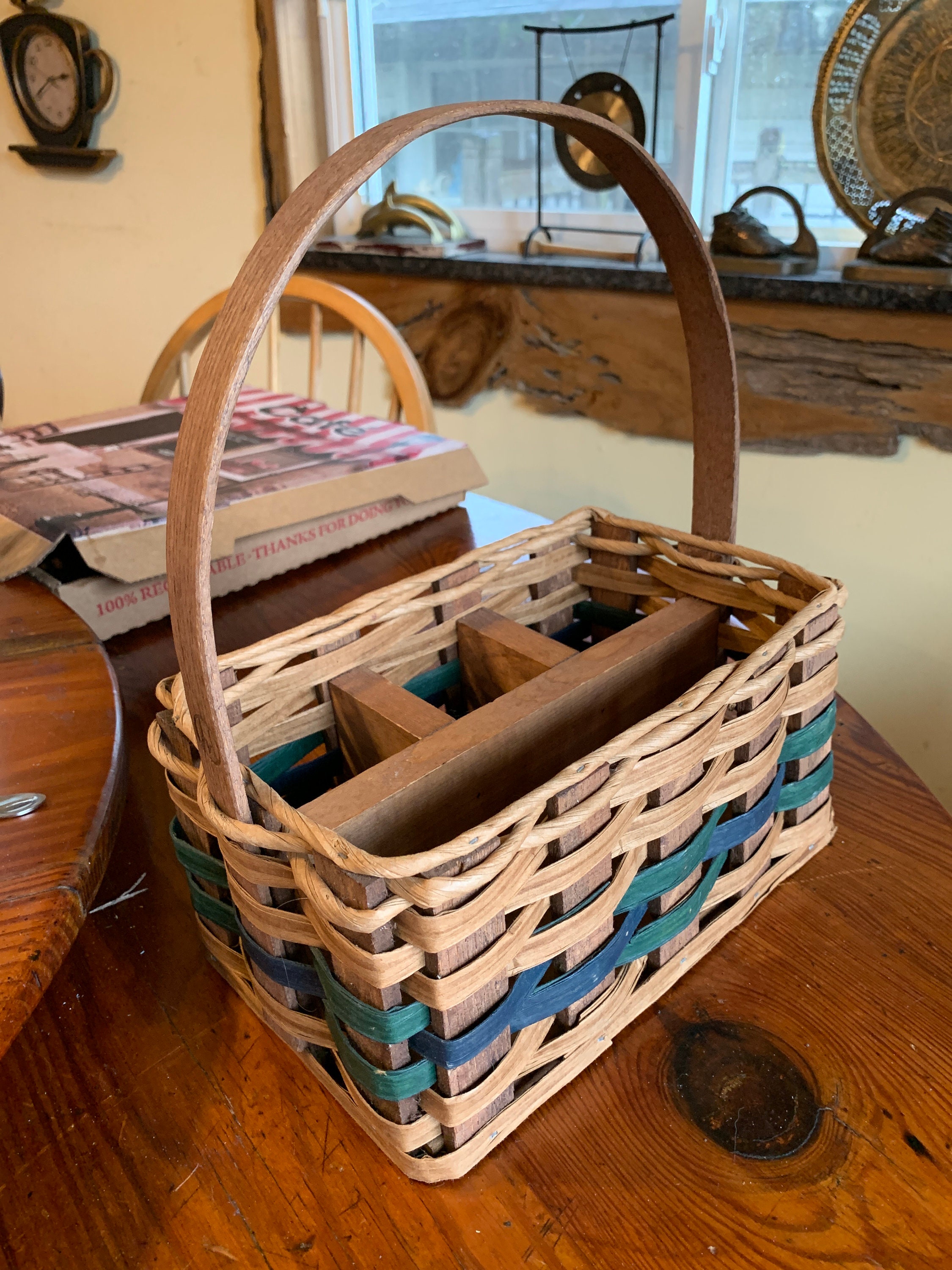 Accents, Hand Woven Amish Basket W Compartments Solid Wood Inserts