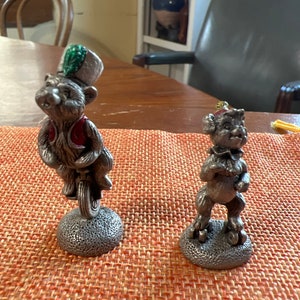 Set of Two Hudson Fine Pewter Miniature Clown Figurines 2” Tallest 1950s