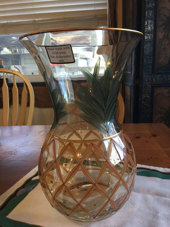 Beautiful Heavy Lead Crystal And Gold Pineapple Vase Romania Etsy