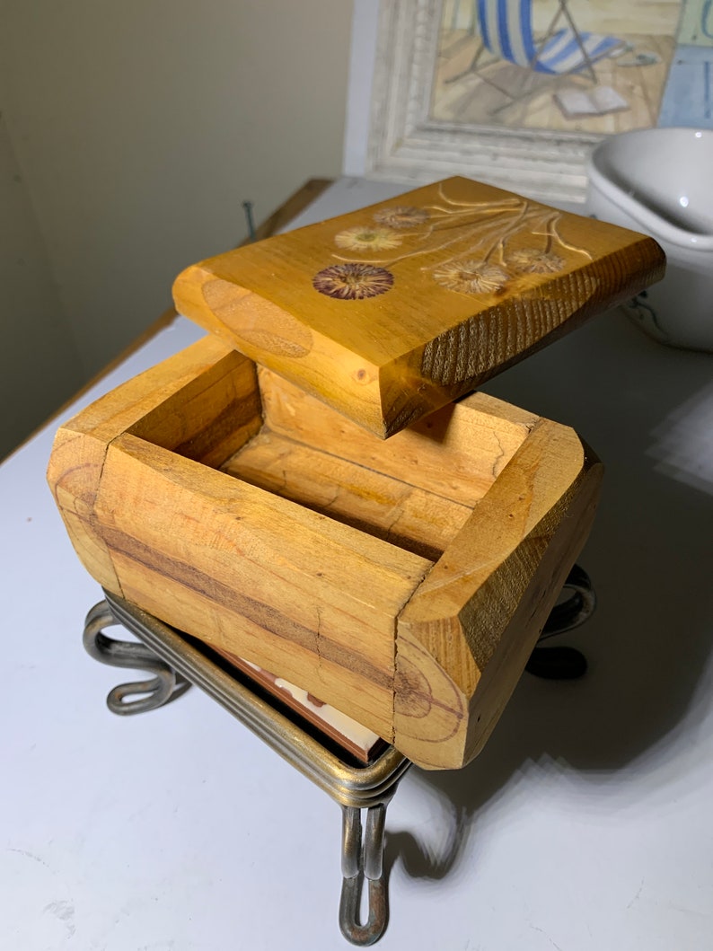 Hand Crafted Wooden Swivel Top Box With Pressed Flower Art Etsy