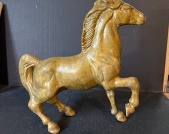 Brass Active Stallion Horse with Lacquer Finish 10-1/2”L x 11-1/8”T x 3-3/4”W