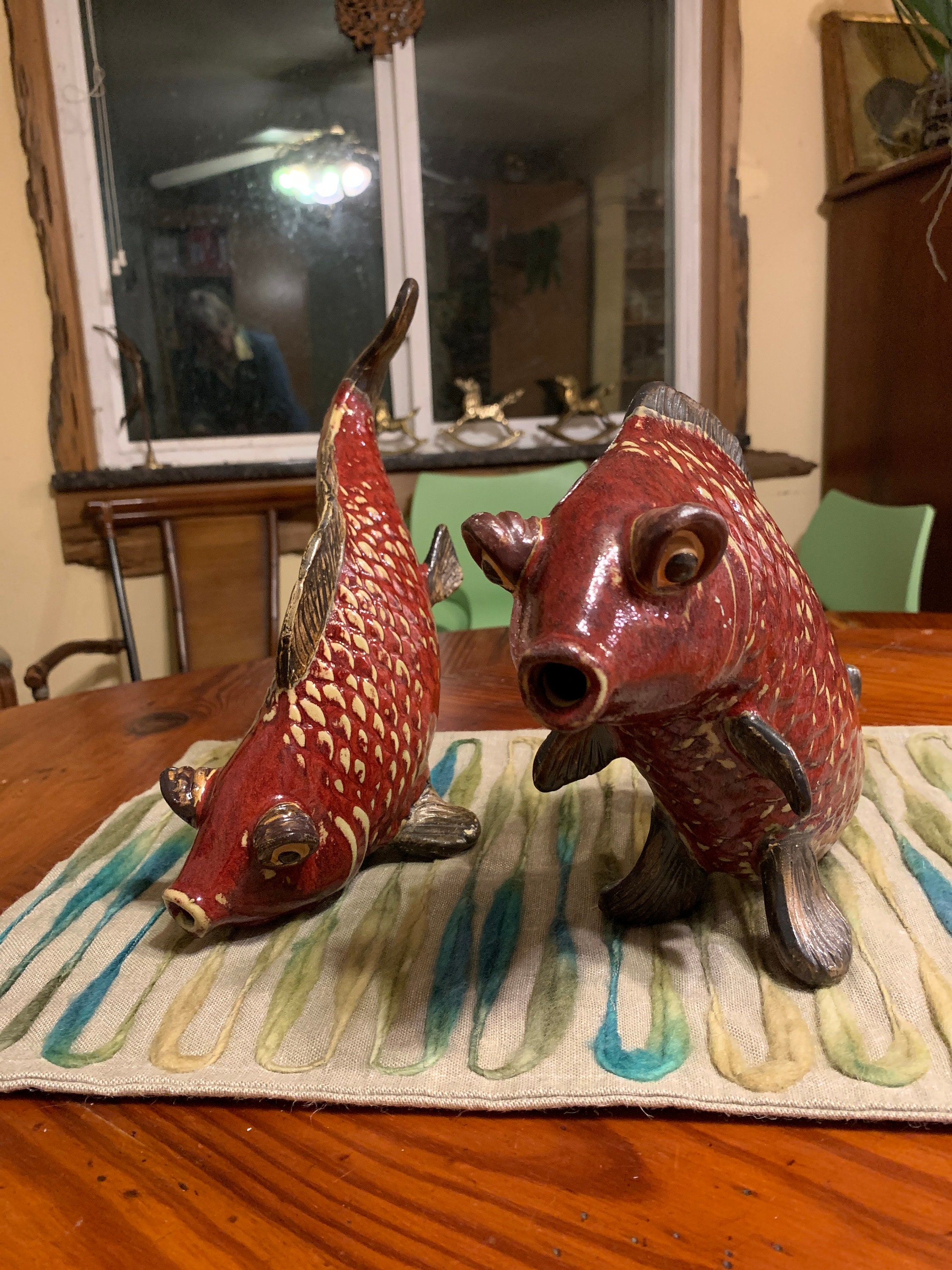 Set of Two Koi Fish Swimming Upstream Etsy