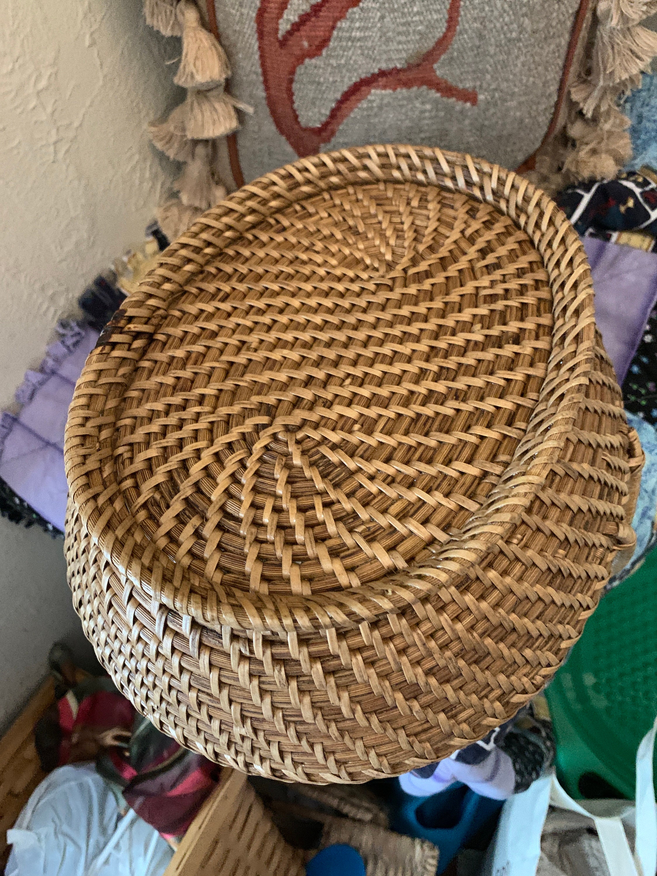 Vintage Coiled Reed Basket Footed with Handle 127/8L X 12H Etsy