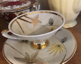 Art Deco Porcelain Teacup and Saucer Winterling Bavaria 1950s
