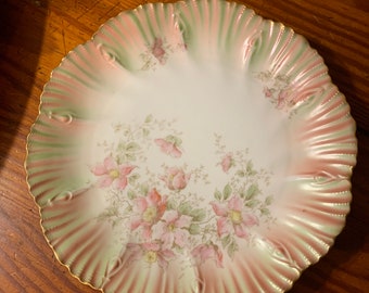 Hand painted and Crafted Lustrous Plate with Embossed Ruffles and Delicate Flowers 9-5/8”