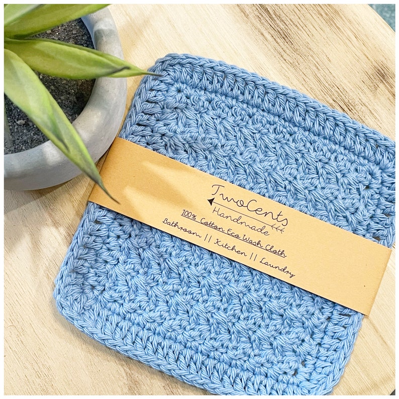 Crochet Wash Cloth Eco Friendly 100% Cotton Zero Waste Light Blue image 1