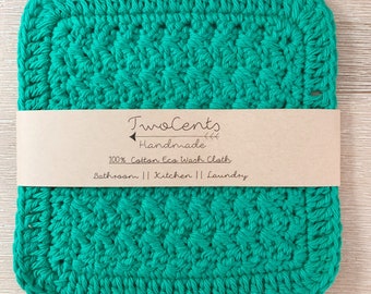 Crochet Wash Cloth | Eco Friendly | 100% Cotton | Zero Waste | Emerald Green |