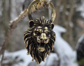 Lion Head Pendant (60 mm) / Keychain – Symbol of Courage, Handmade Bronze, Gift for Men