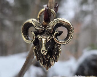 Ram Head Pendant (40 mm) / Keychain – Aries Symbol, Handmade Bronze, Strength & Determination